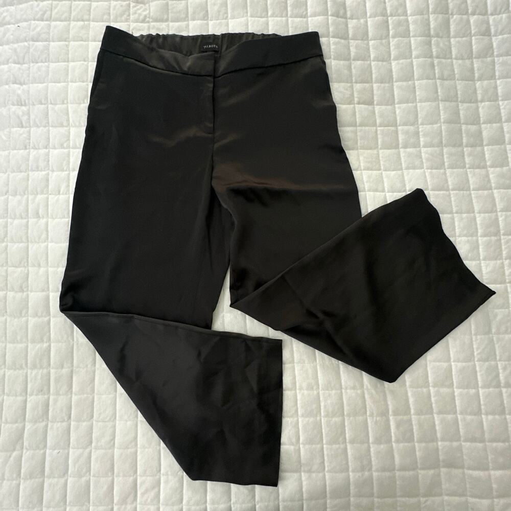 Talbots Pants Women 14W Black Satin Wide Leg High Waisted Minimalist Glam Chic